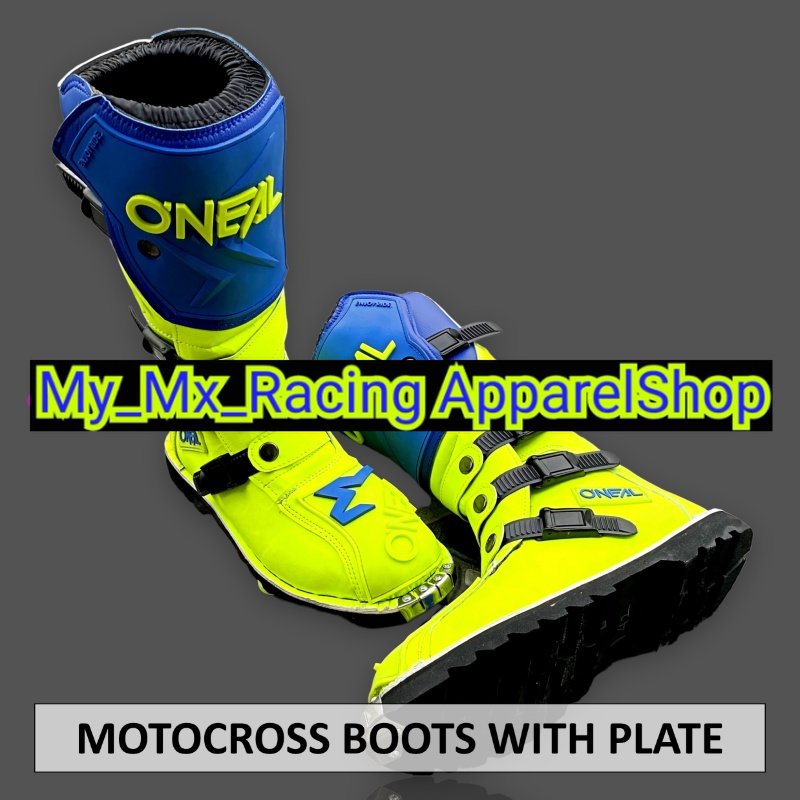 Sepatu MX Boots Oneal with Iron Protector - Sepatu Trail - Sepatu Motocross - Sepatu Enduro - Sepatu Adventure - Blue in Fluogreen terlaris