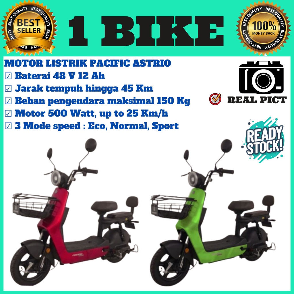 Share: Sepeda Listrik / Electric Bike PACIFIC ASTRIO 48V 12Ah Power 500 Watt New Motor listrik murah