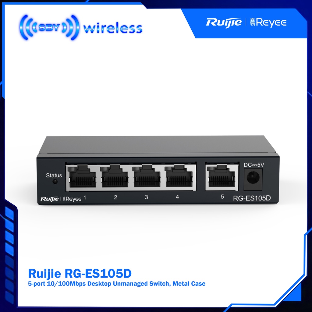 RUijie Reyee RG-ES105D Switch HUb 5-Port 10/100Mbps Metal Case