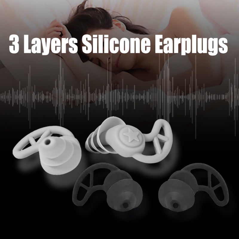 Penyumbat Telinga 3 Layers Earplugs Silicone Earplugs Noise Reduction Sleeping Earplugs Tidur Peredam Suara Nyaman