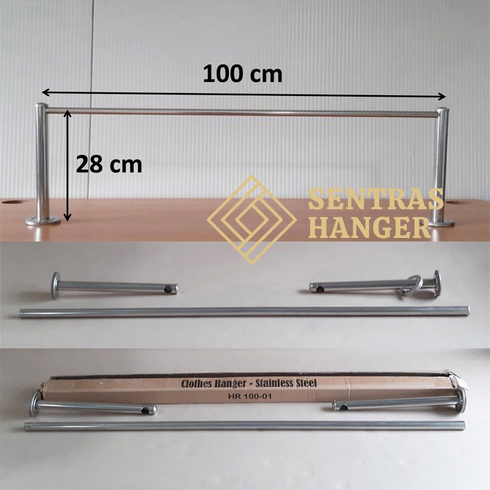 Gantungan Baju Stainless 100cm, 1 Baris