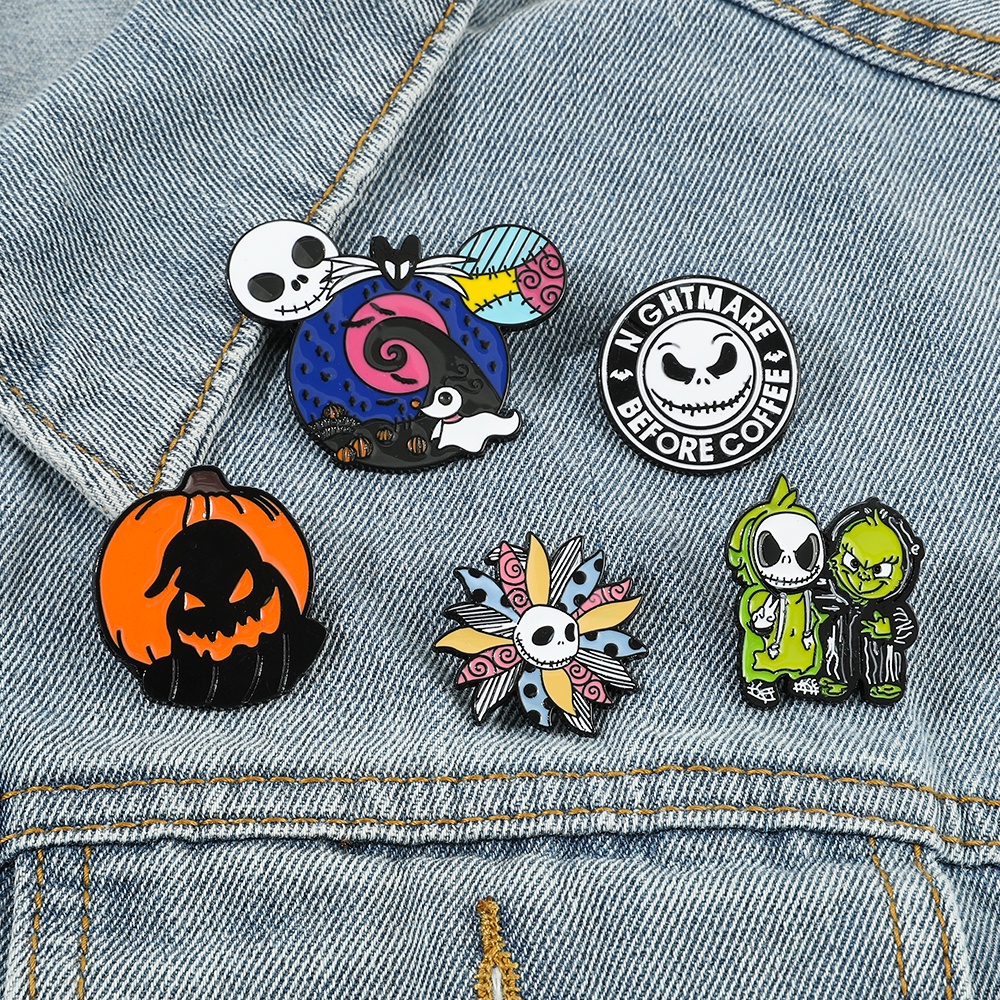 Bros Pin Enamel Desain Kartun Jack Skellington Bahan Metal