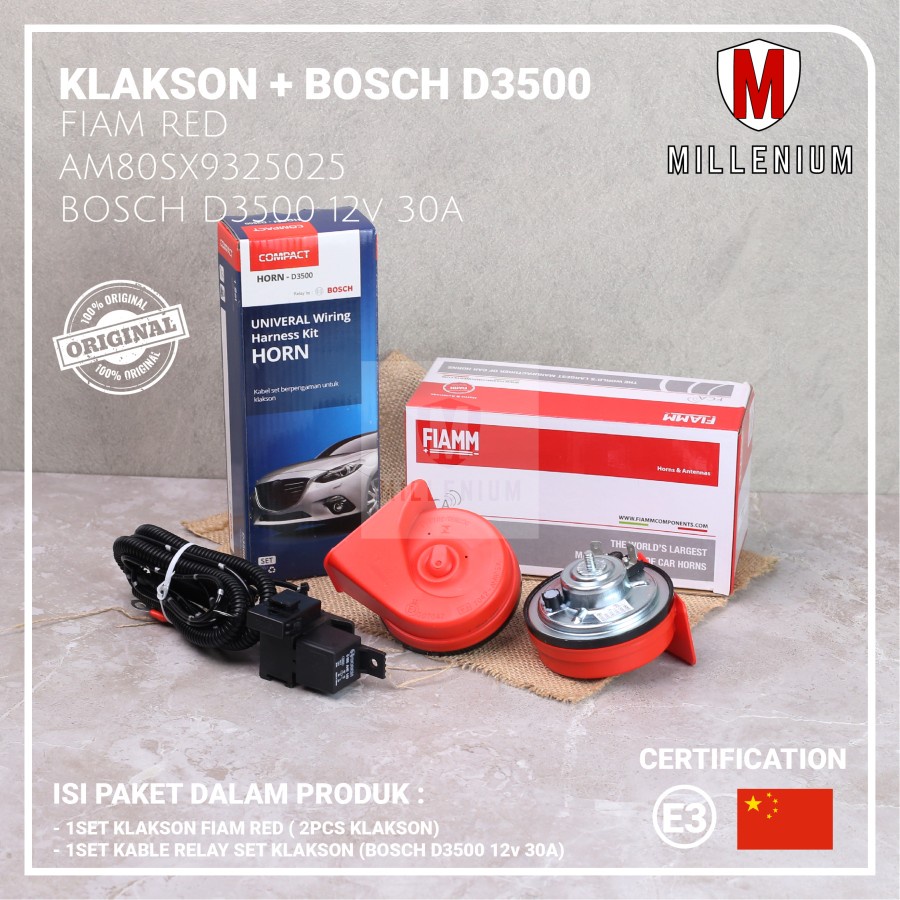 KLAKSON KEONG FIAMM RED ITALY 12V MOBIL DENGAN KABEL RELAY BOSCH D3500