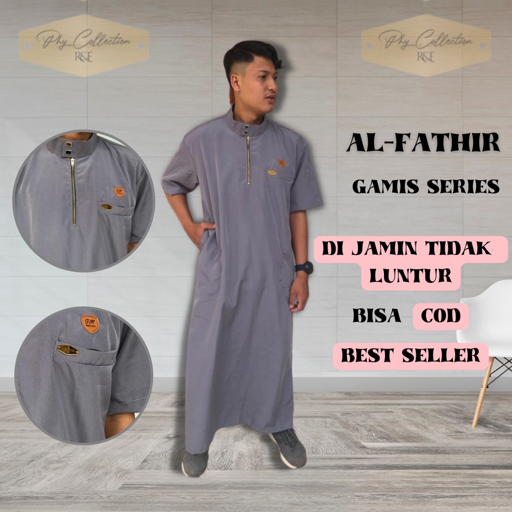 AL-FATHIR Gamis Jubah Polos Laki Laki Dewasa Gamis Pria Muslim Jubah Lengan Pendek Ikhwan Premium Ukuran S M L XL XXL XXXL