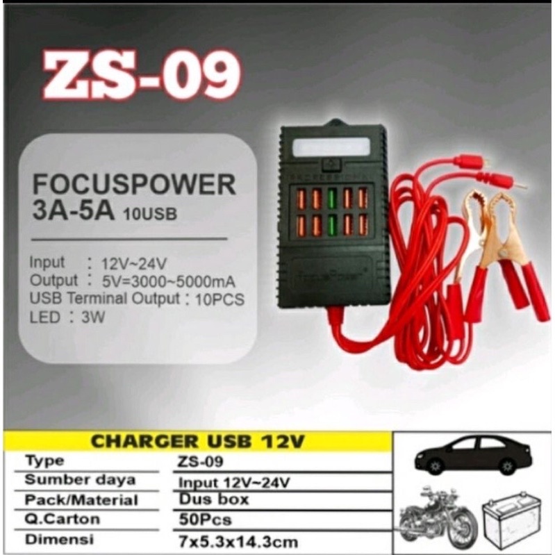 Charger Aki 5 Bro 10 Usb + Led Zs 09 Cas Aki Motor