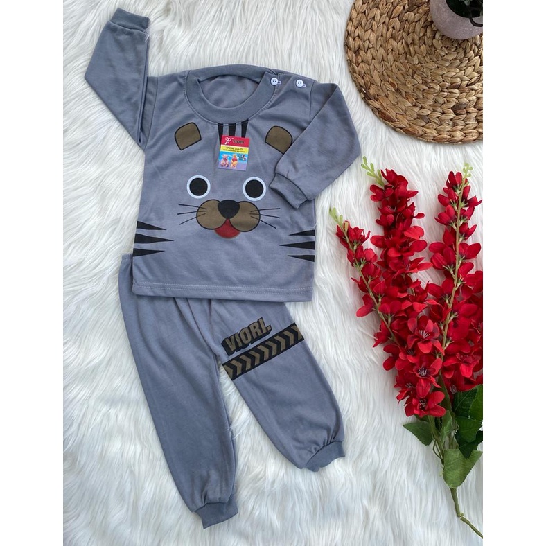 baju bayi setelan motif kucing DASAR WARNA 3-18bulan (PP 045)