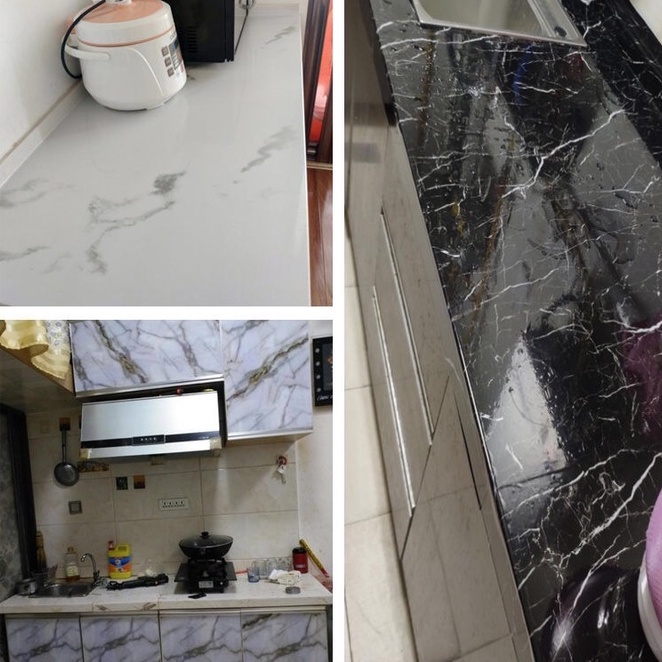 (Serba Serbi)Stiker Marmer Marble Glossy Tebal Pelapis Lemari Meja Kayu Kaca Kulkas Pintu Kamar Mandi Stiker Dinding Dapur Anti Air Minyak Tahan