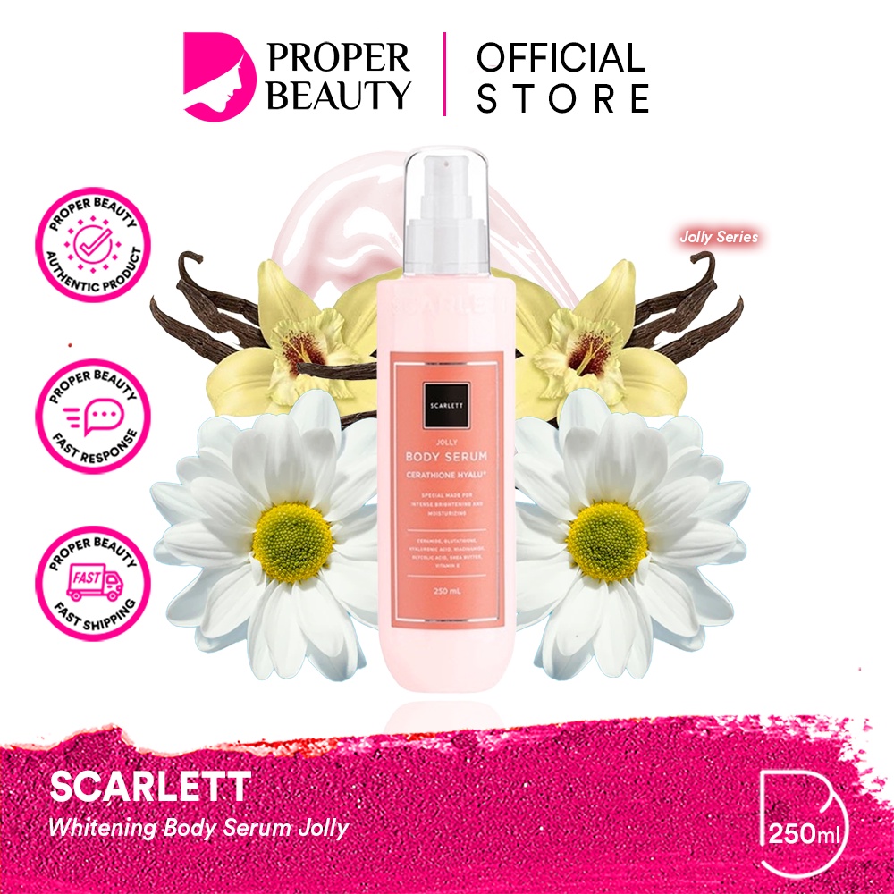 SCARLETT Whitening Body Serum Jolly Indonesia / 250ml / Cerathione Hyalu / Special Made For Intense Brightening And Moisturizing / Body Care / Perawatan Kulit Tubuh / Moisturizer Pelembab Parfum / Cream Lotion / Treatment Skincare Series Package Paket Set