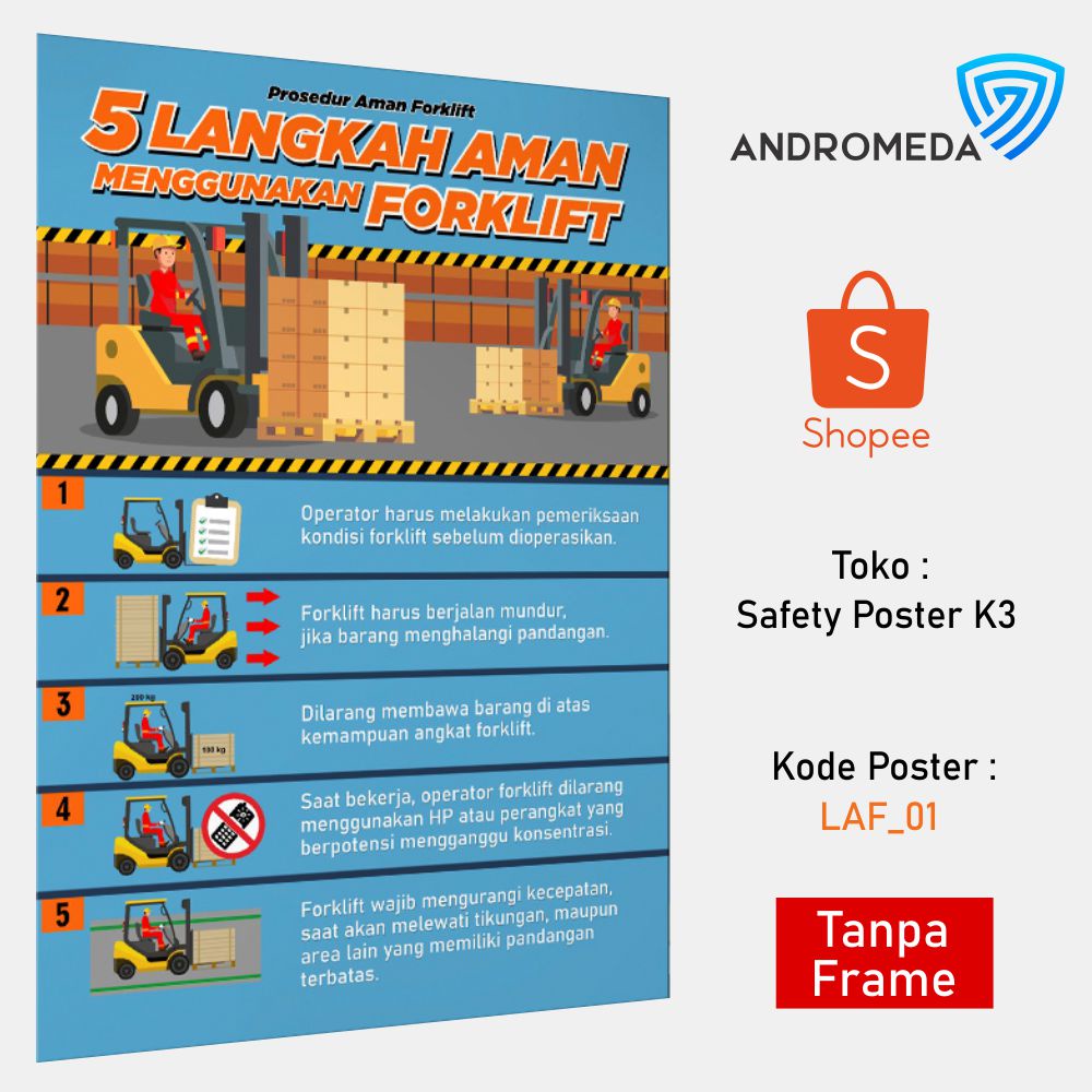 Jual Safety Poster K3 : 5 Langkah Aman Menggunakan Forklift_Biru