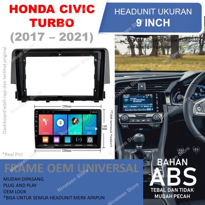 Frame Panel Headunit Android 9 inch Untuk Honda Civic Turbo