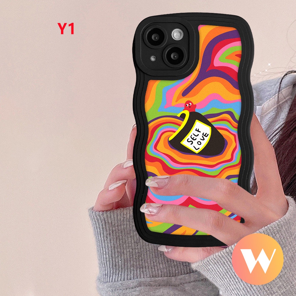 Casetify Love Self Label Soft Case Redmi Note10 11 11s 10s Note9 8 10 9s 11pro 9 Pro Max Plus Redmi A1 10C 9 9T 10 10A 9A 9C NFC Wavy Edge Colorful Rainbow Back Penutup Cat Air