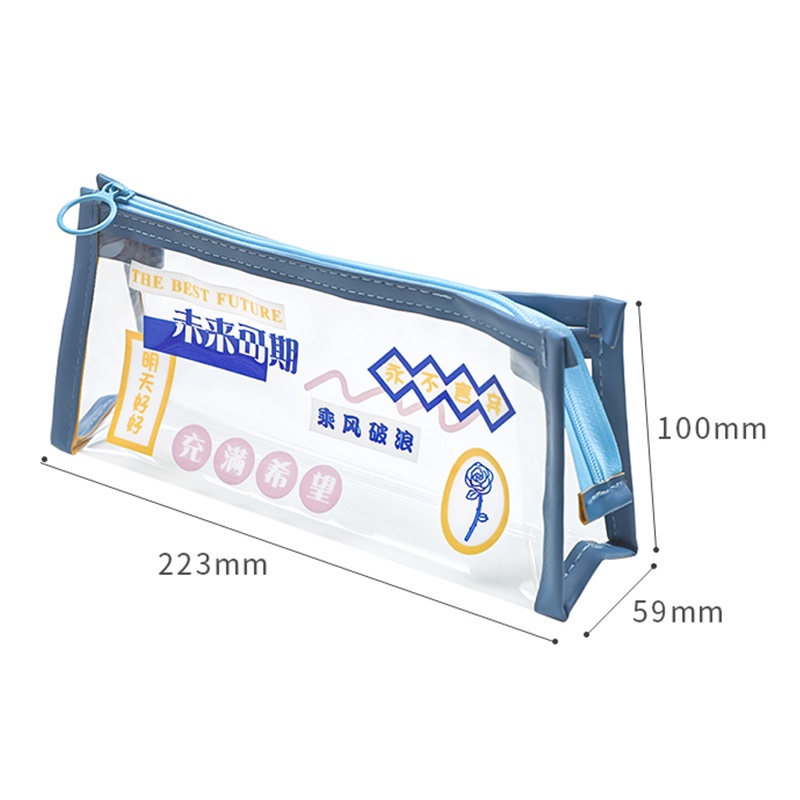 Kotak Pensil PVC Transparan Anti Air Seri Cina Inspiratif Dengan Resleting