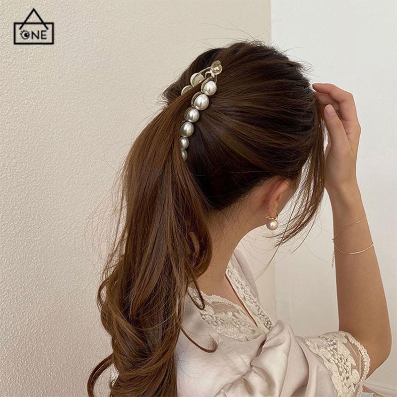 COD❤️Jepit Rambut Pisang 10.5cm Mutiara Kristal Jepitan Ponytail  Salon Banana Ponytail Hair Claw Clips-A.one