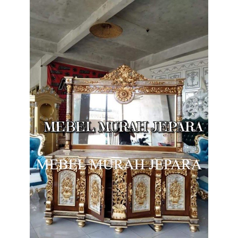 bufet meja hias shima+frame, meja hias pajangan shima ukir, mebel jepara