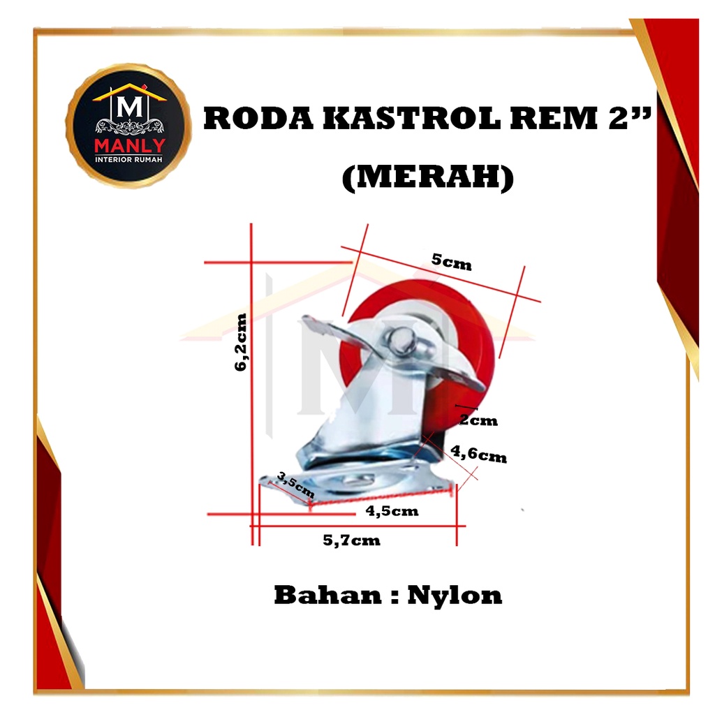 Roda Kastor Troly Etalase 2 Inch Hidup + REM / Roda Lemari / Roda Kursi, Isi 1 Pcs &amp; FREE SEKRUP