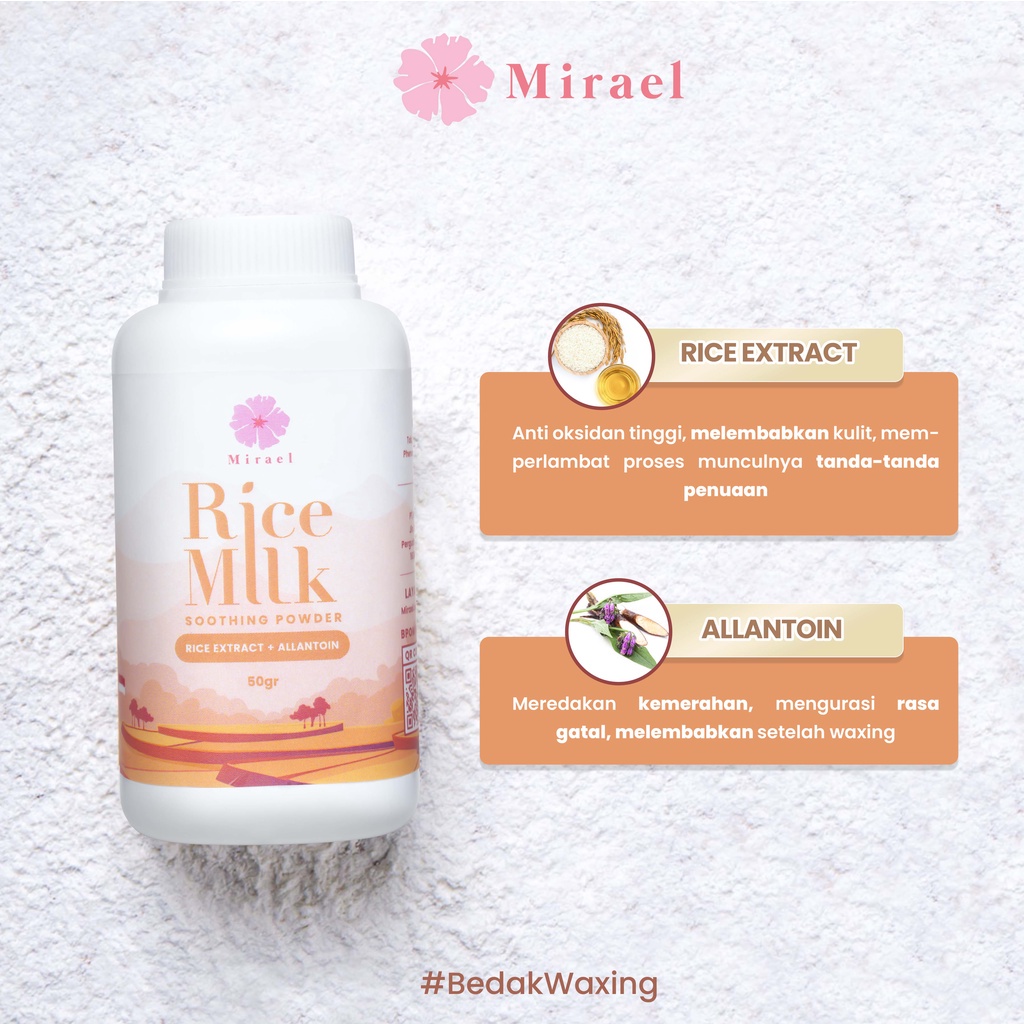 ★ BB ★ MIRAEL Soothing Rice Milk Waxing Powder 50gr - Mirael Spatula Kayu