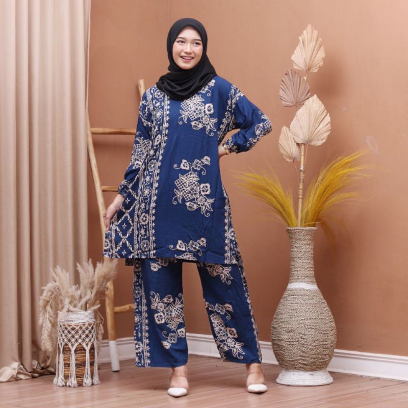 Setelan Jumbo Tunik Rayon Premium Busui Resleting Depan Piyama Kekinian One Set Terbaru Termurah