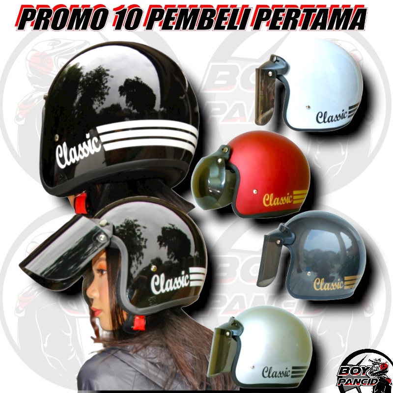 Jual Helm Bogo Clasic Retro Kaca Datar Hitam Kaca Cembung Bening Tanpa Kaca Murah Kualitas