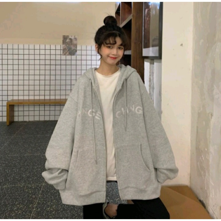 Jacket Bigsize Sweater CHANGE ZIPPER 2XL Atasan Hoodie Oversize Pria Wanita Bahan Cutton Fleece Fashion Korean Kekinian Kasual Modern