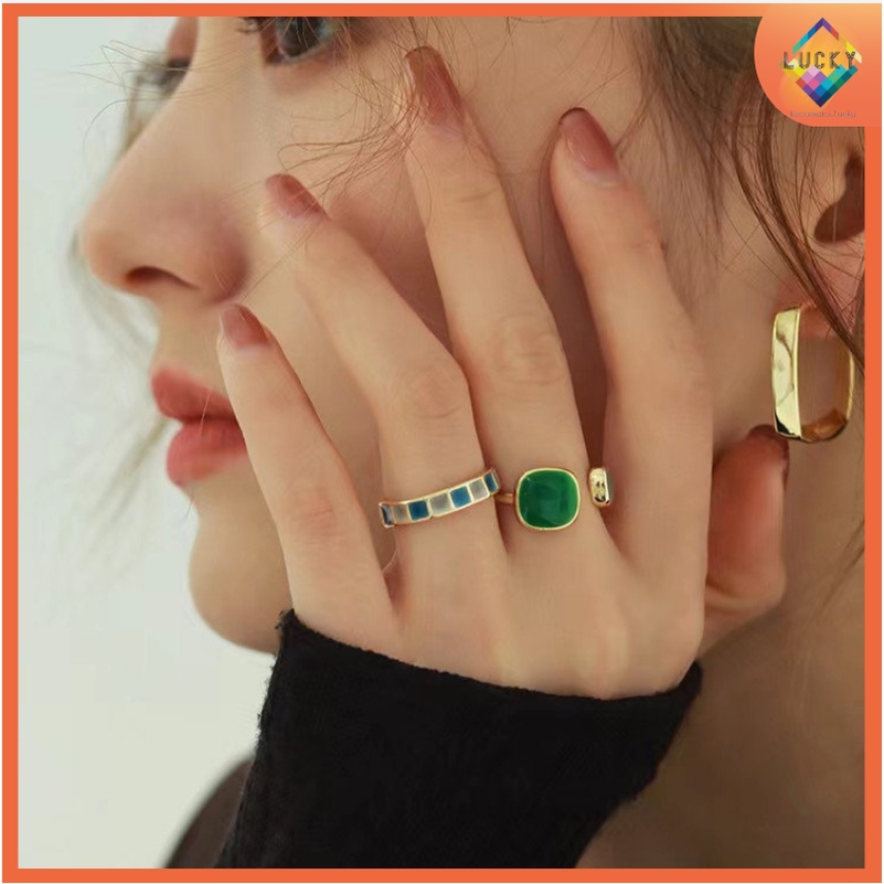 Cincin Jessenia Ring Adjustable Cincin Fashion  Baru Bentuk Geometri Bahan Alloy Hias Berlian Imitasi Untuk korea