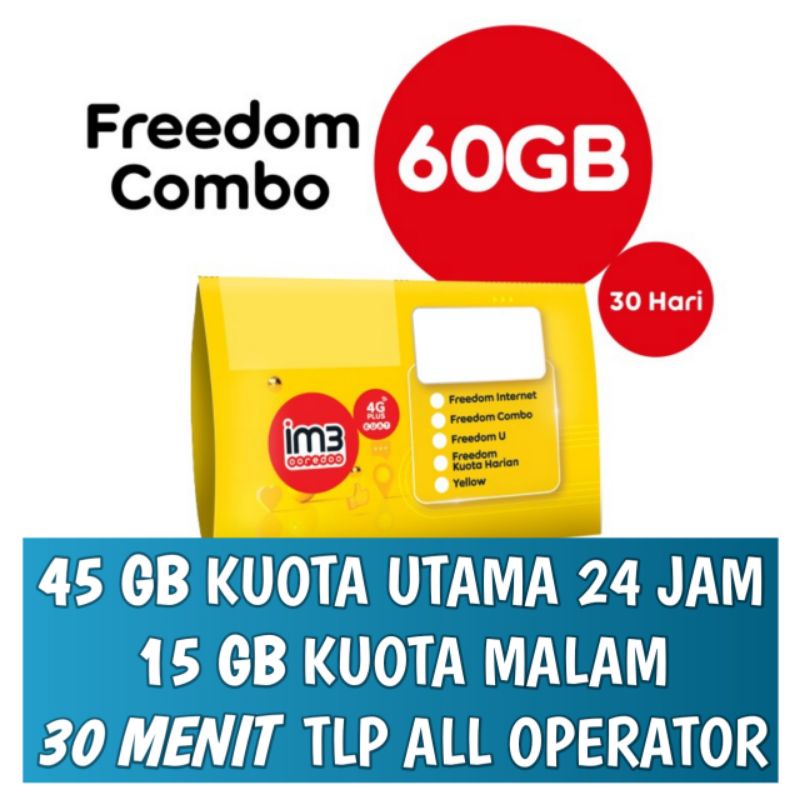 PERDANA INTERNET 60GB FREEDOM COMBO KUOTA 60 GB 30 HARI Indosat IM3 OOREDOO