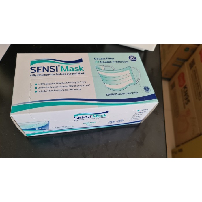 Masker medis sensi 3 ply earloop 50 pcs / Surgical Mask - Putih