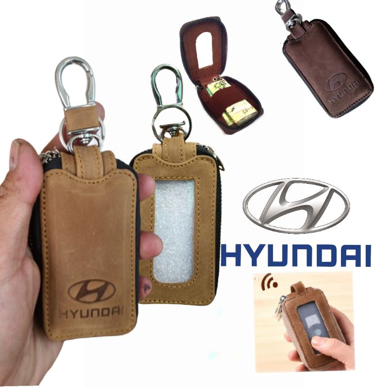 dompet kunci remote kilat Hyundai kulit asli transparan dompet STNK