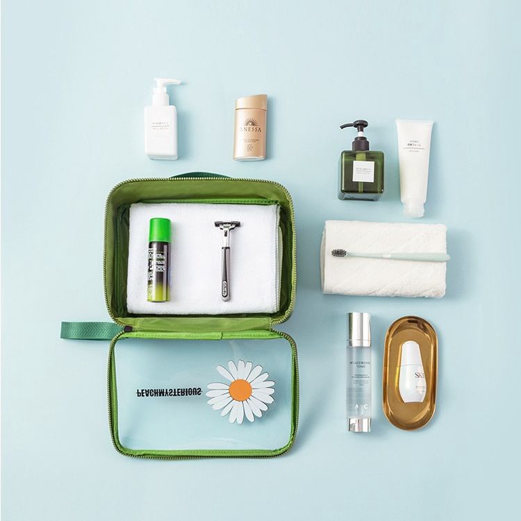 AWM Tas Kosmetik Toiletry Alat Mandi / Waterproof Cosmetic Toiletry DAISY Transparent Bag Sunflower travel bag simpel modern tahan air praktis ringan murah bagus awet