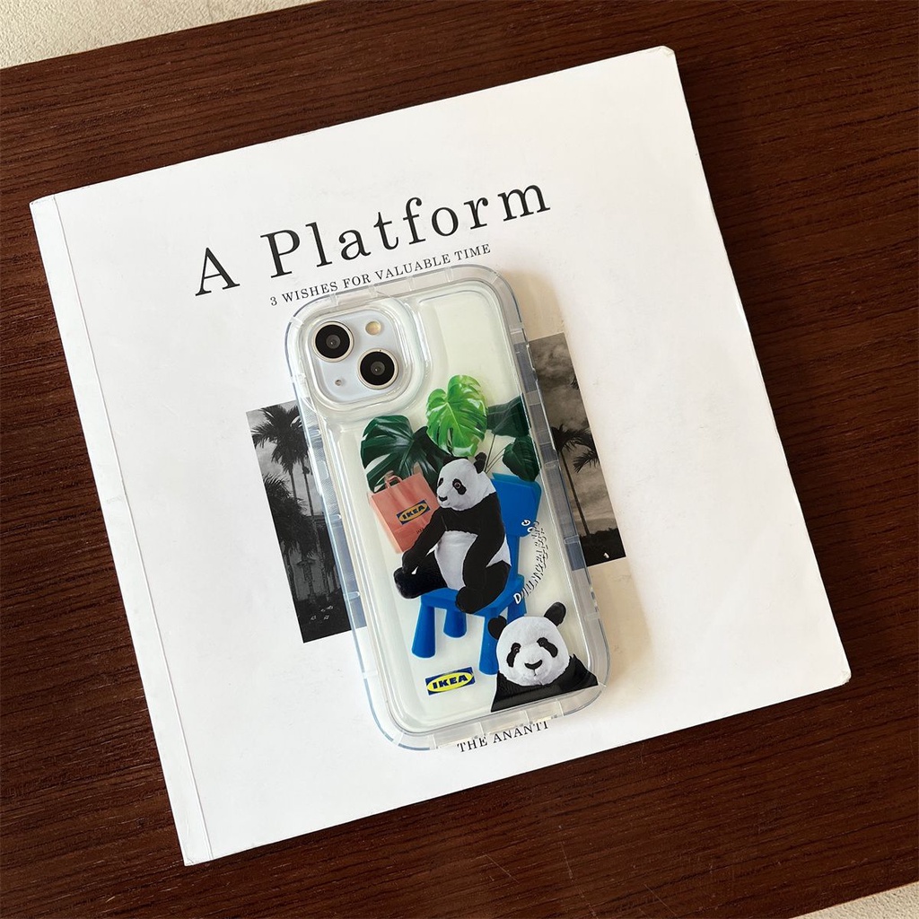 Soft Case Silikon TPU Transparan Motif Panda Untuk IPhone 14 13 12 11 Pro XS Max XR X 8 7 6 6S Plus