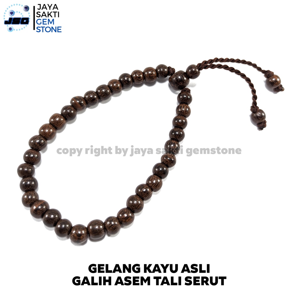 Gelang Kayu Tasbih Galih Asem 33 butir Original Wangi Khas Model Tali Serut