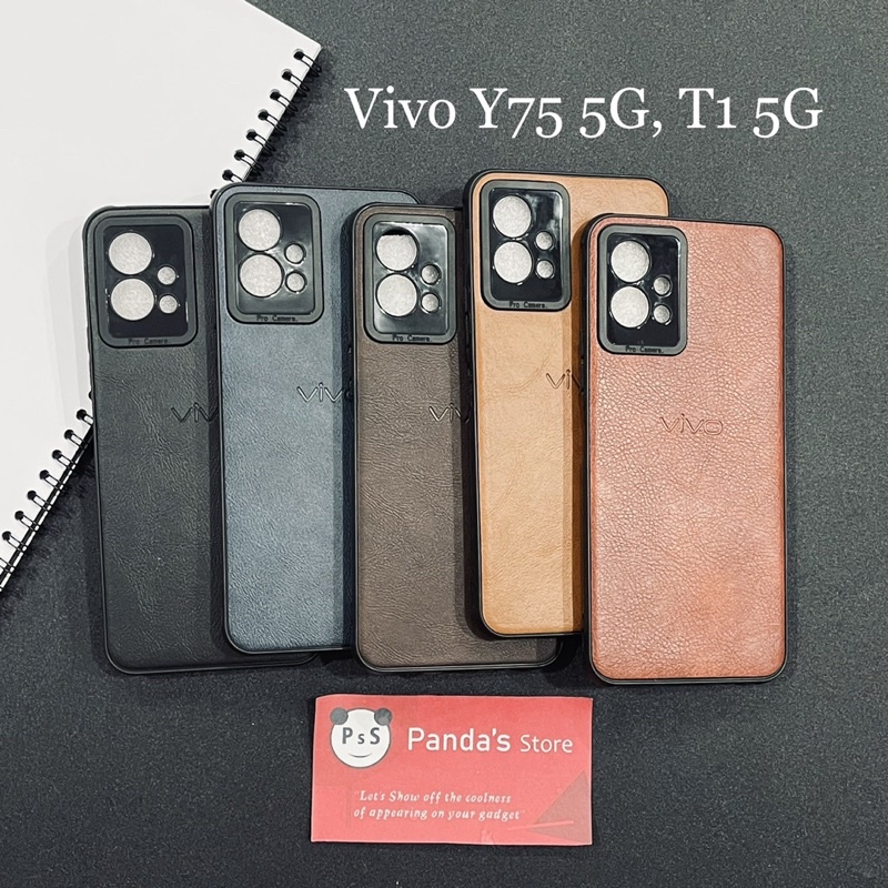 Leather Case Vivo Y75 5G / T1 5G Softcase Kulit Elegan Casing Slim Fit