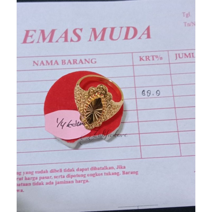 cincin motif lebar lapis emas 24 karat asli emas mudah awet dan tidak luntur (free surat )