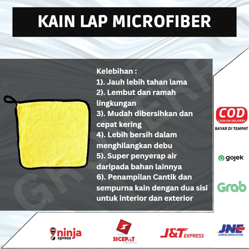 Kain Handuk Lap Microfiber Alat Pembersih Serap Air Minyak Kotoran Kaca Motor Mobil Helm Lantai Meja Kursi Jendela Kompor Dapur 2 Sisi Halus Tebal Daya Serap Tinggi Multifungsi Anti Lecet Ukuran 30x30 Mikrofiber Car Wash Towel