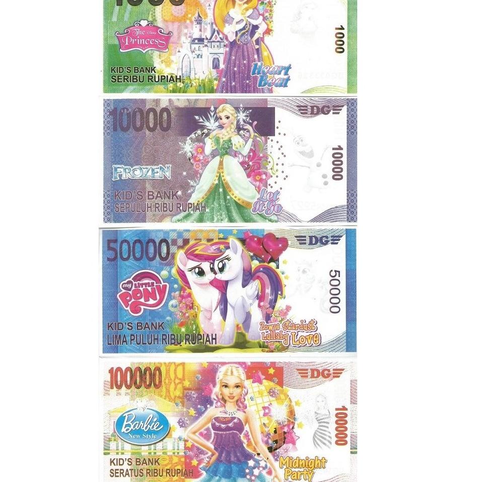 ⇳ Mainan Uang Kertas Karakter Bergambar / Mainan Edukasi Anak Uang Uangan Kertas Ukuran Asli ⇱