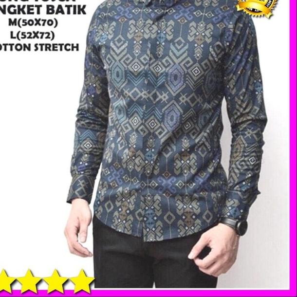Kemeja Cowok Lengan Panjang Batik Songket Tosca hijau Casual