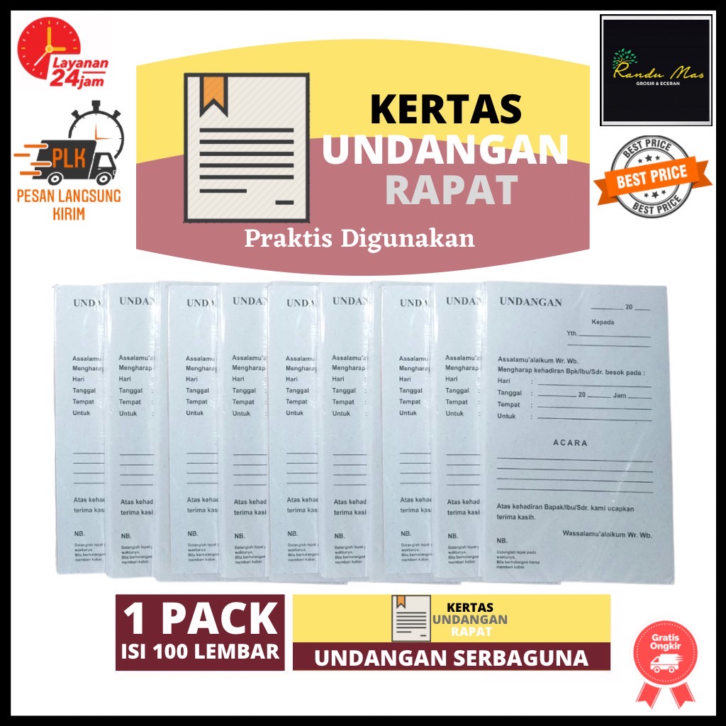 Surat Menyurat Undangan Rapat Polos Kartu Serbaguna Isi 100 Lembar Murah