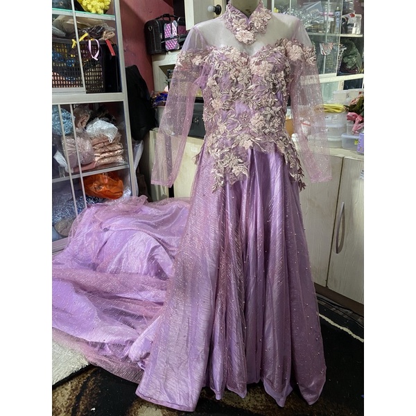 gaun pengantin bekas warna lilac