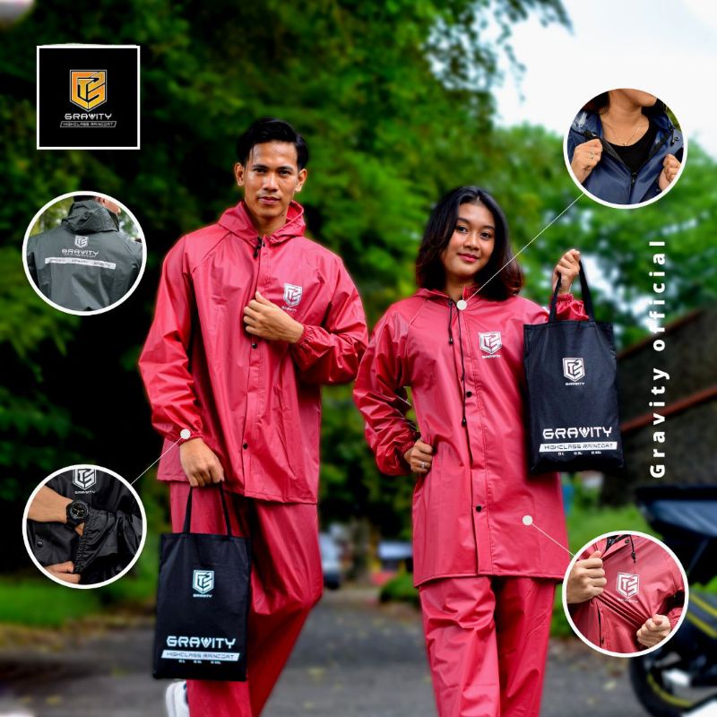 Jas Hujan GRAVITY Pria Wanita Mantel Hujan Jas Ujan Dewasa Raincoat Pria Wanita Tebal Keren Unisex