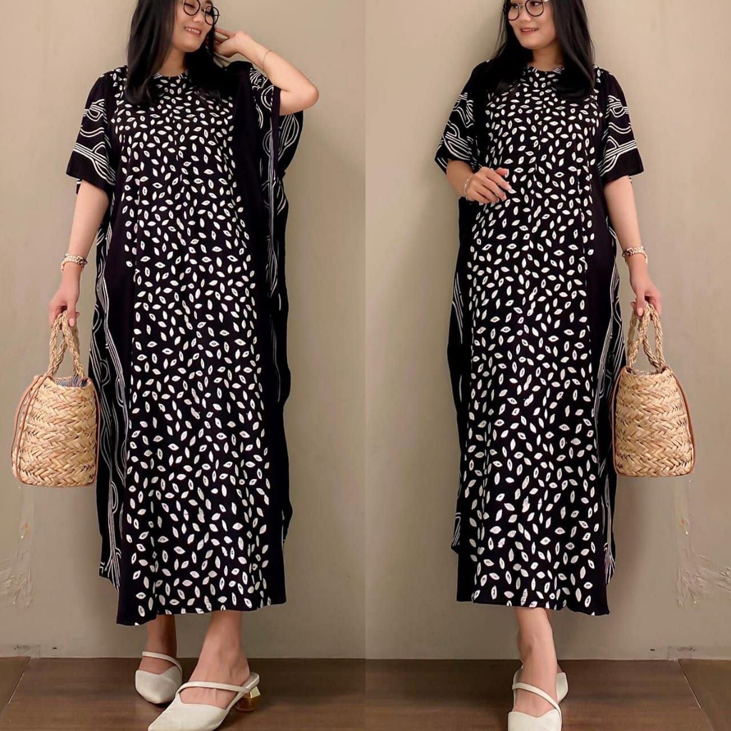 Daster Lowo Cap Malaman MOTIF Kanza Monocrom Busui Depan Homedress Kekinian Rayon Premium Adem