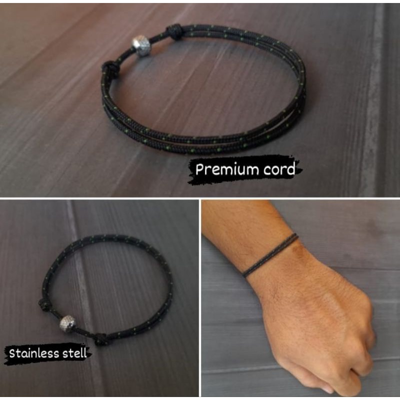 Gelang Tali Pria Original - HITAM | Premium Cord Bracelet - Titanium Stainless