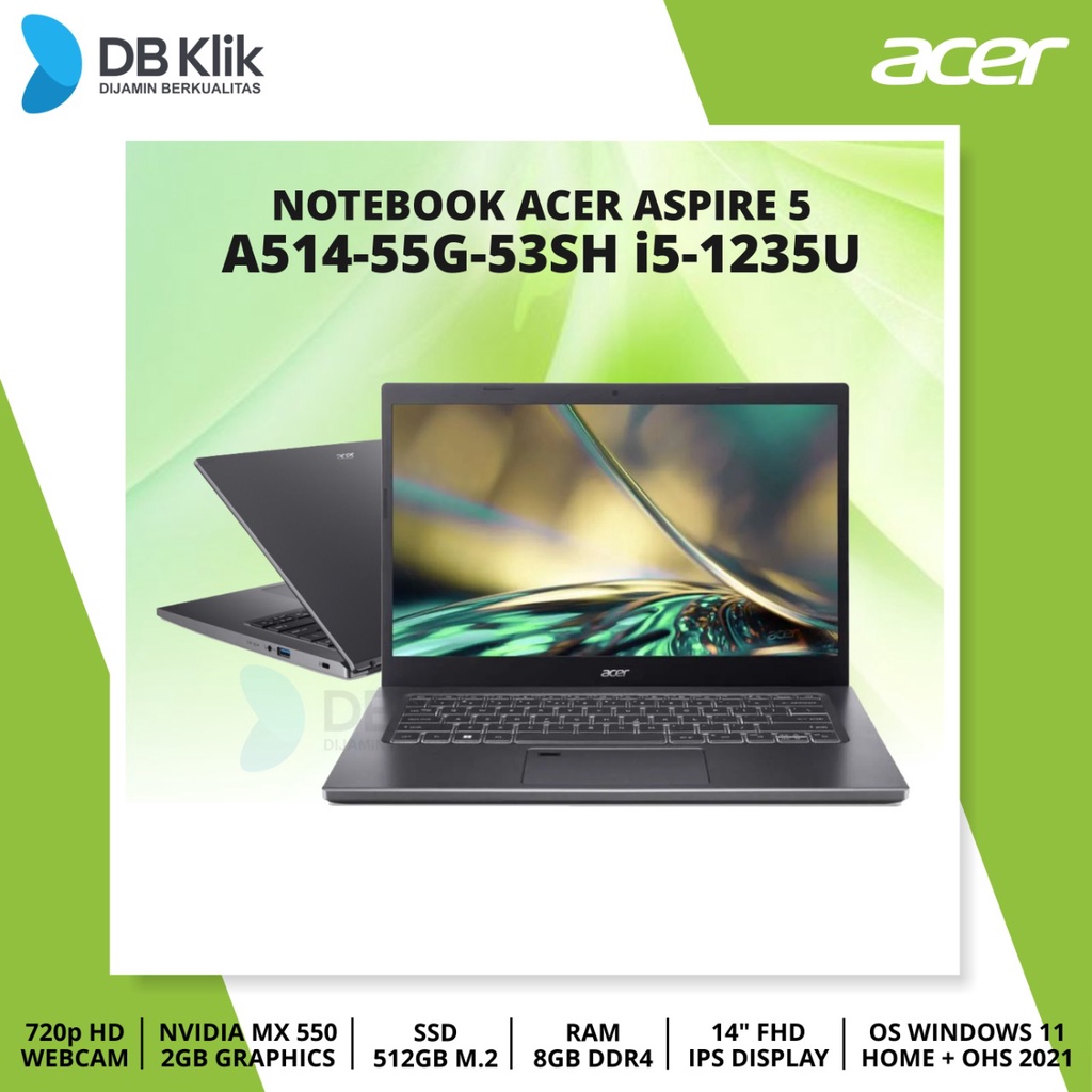 Notebook ACER Aspire 5 A514-55G-53SH i5-1235U 8/512G MX550 W11+OHS 14&quot;