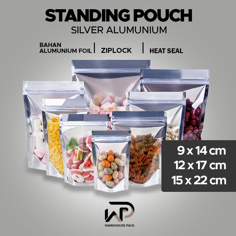 ( 1 Pcs ) Standing Pouch Silver Alumunium Foil | Plastik Klip Snack Alumunium Foil | Kemasan Snack A