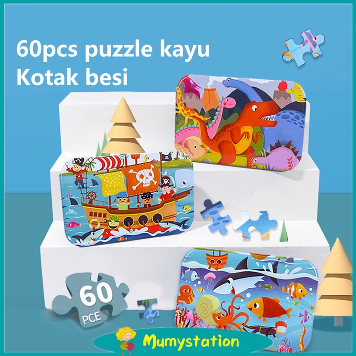 Mumystation Puzzle kayu kotak besi/Puzzle kaleng 60pcs / wooden puzzle