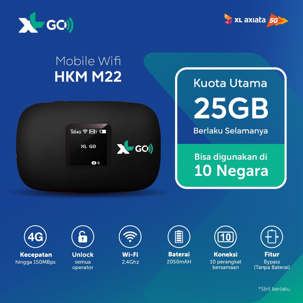 HKM M22 Modem Mifi Wifi XL GO IZI Free Kuota Unlock Garansi resmi