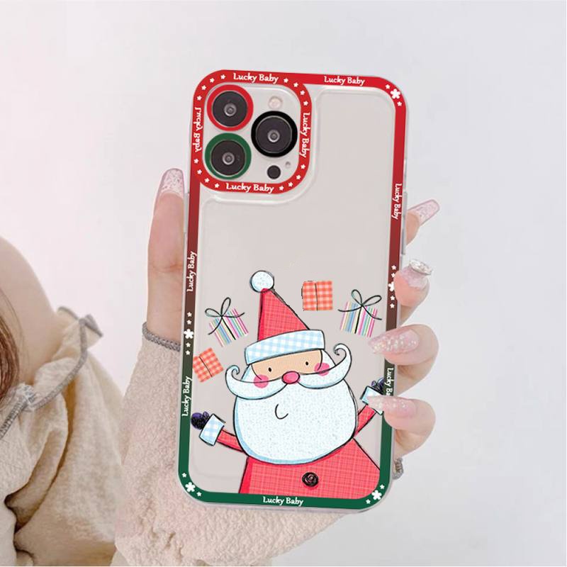 Soft Case Silikon TPU Transparan Shockproof Motif Natal Untuk IPhone 14 13 12 11 Pro XS X MAX XR 6S 7 8 Plus Mini