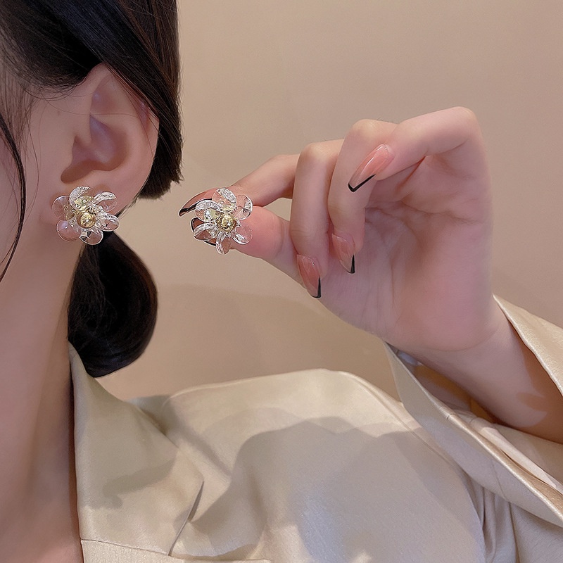 Anting Tusuk Sterling silver 925 Desain Bunga Hias Kristal Berlian Imitasi Mewah Untuk Wanita