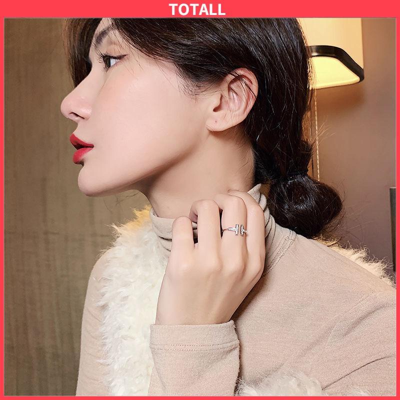 COD Cincin Berlian Penuh T Ganda Trendi Cincin Berlian Berlapis Emas Wanita-Totall