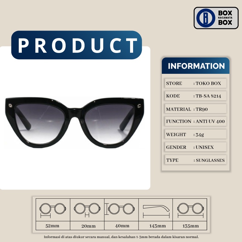 Kacamata Hitam Sunglasses Anti UV Model Cat Eye TR90 Untuk Wanita Keren 8214