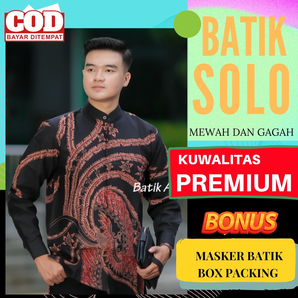 Baju Kemeja Batik Koko Muslim Pria Dewasa Lengan Panjang Reguler Fit Full Furing Bahan Katun Premium
