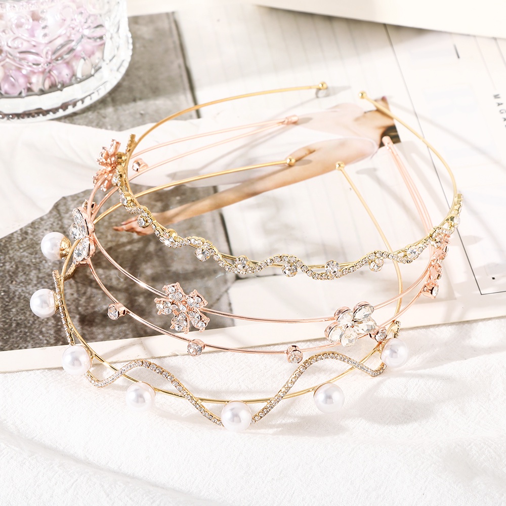 Headband Double Layer Bentuk Bunga Butterfly Aksen Mutiara Dan Berlian Imitasi Bahan Alloy Untuk Wanita